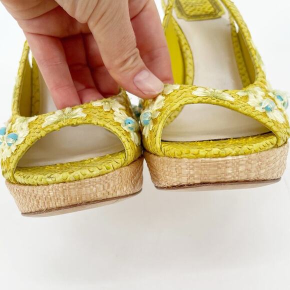Dior Yellow Python Snakeskin Raffia Embroidered Slingback Platform Heels EU 38 - Picture 6 of 12